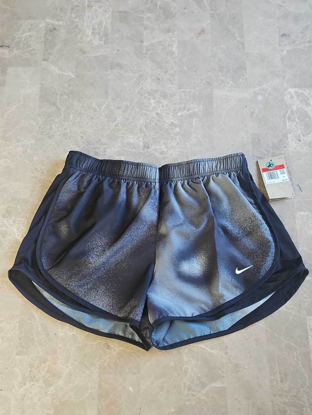Nike Women’s Black and Silver Dri Fit Shorts Size Large
